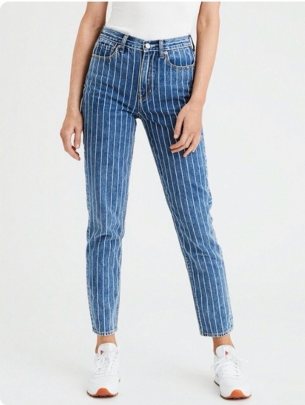 American Eagle Blue Pinstripe High Waisted Mom Jeans_12